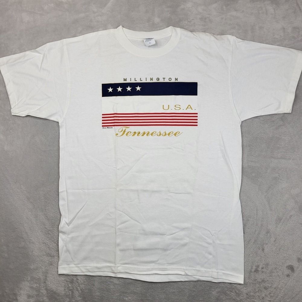 Vintage Anvil Shirt Men Large Millington Tennessee Stars Stripes USA America Vtg
